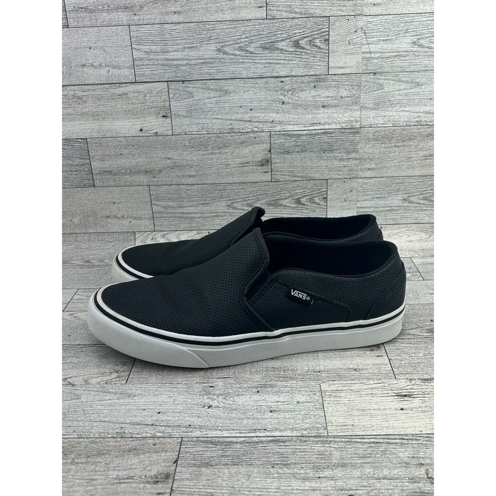 Vans‎ Slip On Perforated Leather Sneakers Black White Women US 8.5